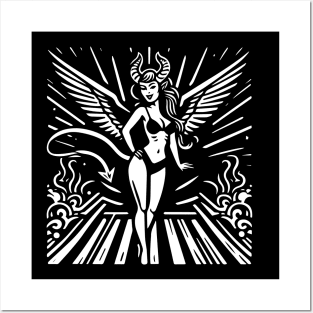 Lino Cut Devil Girl Posters and Art